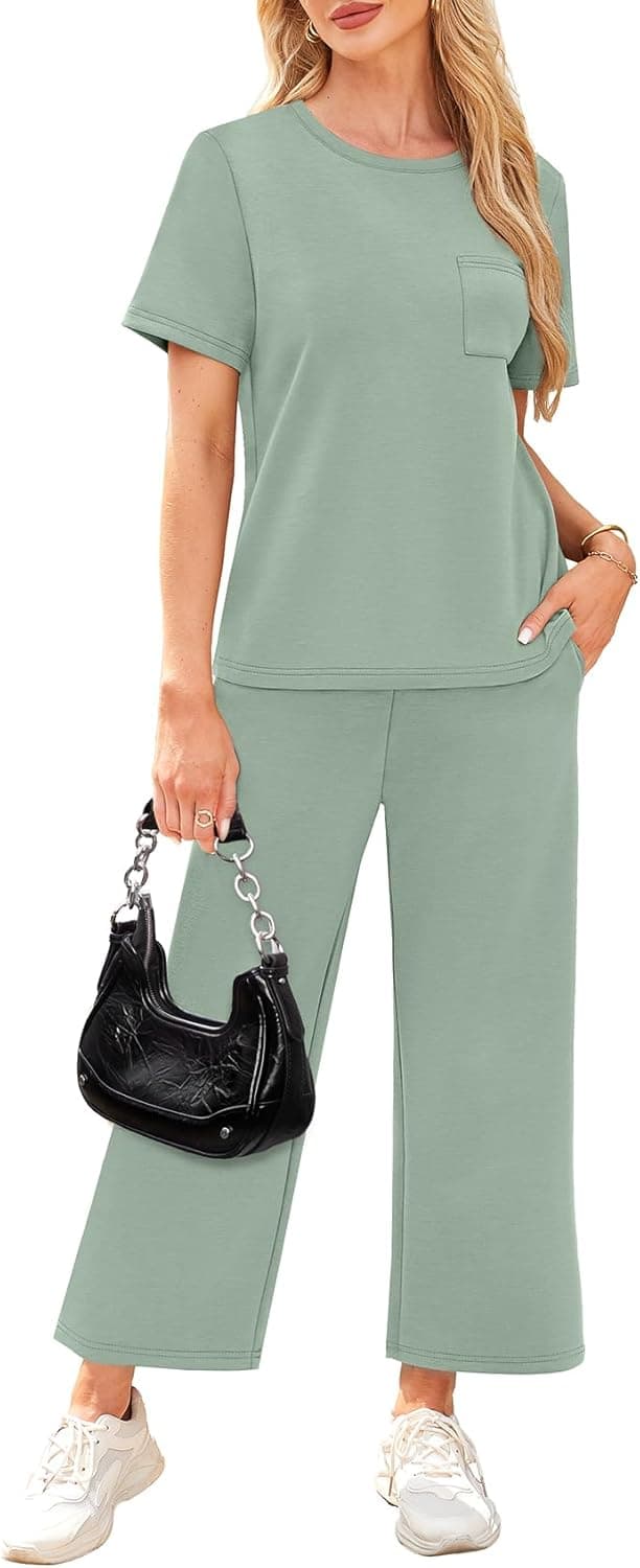Detalle de WIHOLL 2-Piece Women’s Casual Summer Lounge Set with Crop Pants Pockets