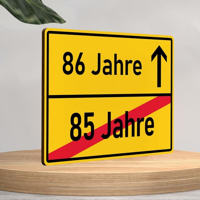 Detalle de Holzkarte zum 86. Geburtstag mit Ortsschild-Motiv und Umschlag – handgefertigte Geburtstagskarte