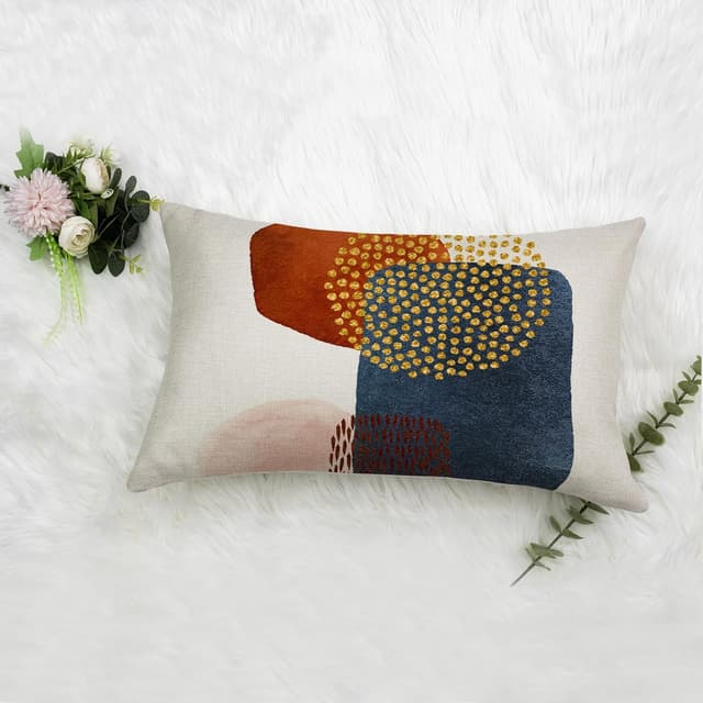 Detalle 2 de YCOLL Lot de 4 housses de coussin 40x60 en lin style abstrait