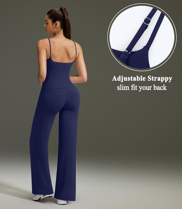 Detalle de OMKAGI Women’s Workout Sets with Padded Tank Tops and Straight-Leg Yoga Pants