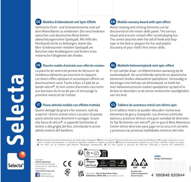 Detalle 2 de Selecta Spintivity 62064 Motorikbrett aus Holz (20 cm) – Lernspiel fürs räumliche Spiel