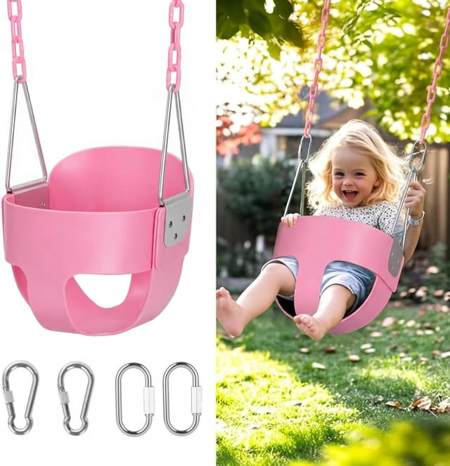Detalle de High Back Full Bucket Toddler Swing (Pink) with Coated Chains & Locking Buckles