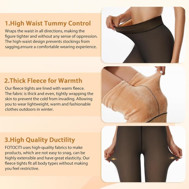 Detalle de FOTOCITI Fleece Lined Tights for Women: Thermal, Faux Sheer Tights in Black