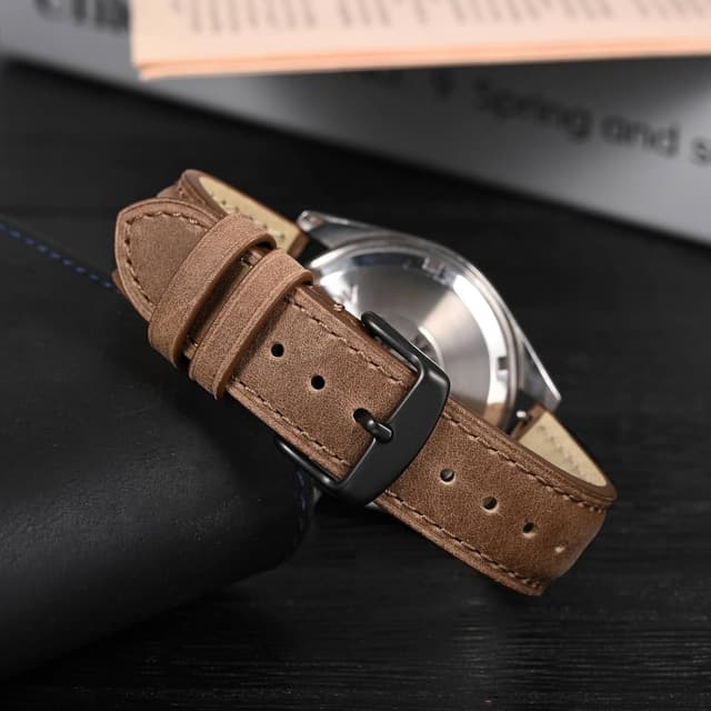 Detalle 2 de Anbeer Retro Crazy Horse leather watch strap with quick release (16–24mm)