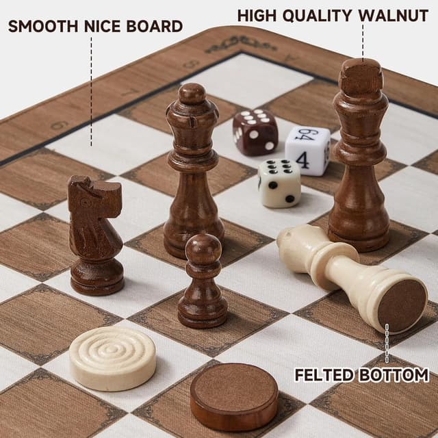 Detalle 2 de 3-in-1 Travel Chess Set (Foldable 15.7 inch board) with Backgammon & Checkers Mousepad Mat and Storage Bag
