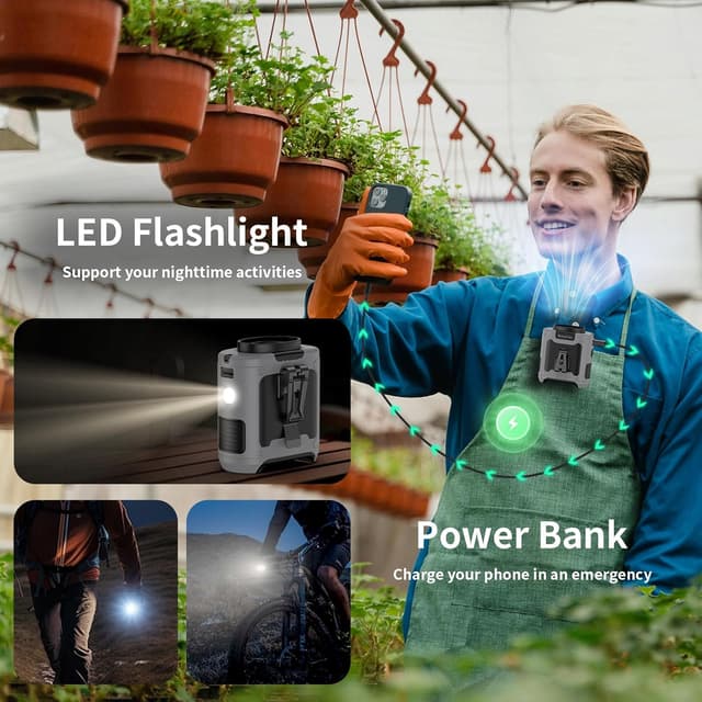 Detalle de SoCool 10000mAh Portable Waist Fan (Clip-On, Hands-Free) with 5 Speeds & Flashlight, Rechargeable Gray