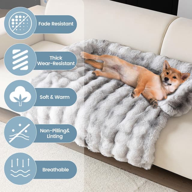 Detalle de LiveGo Thick Rabbit Plush Pet Couch Cover (Washable, Anti-Slip) for Cats & Dogs