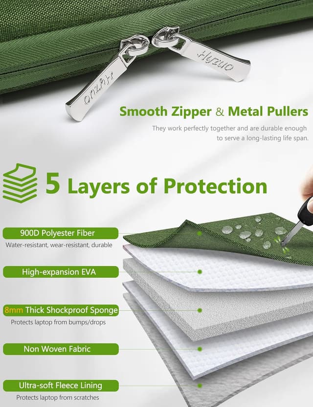 Detalle 2 de HYZUO Laptophülle 17–17,3 Zoll (45 x 34 x 3 cm) mit 3 Fronttaschen, Grasgrün