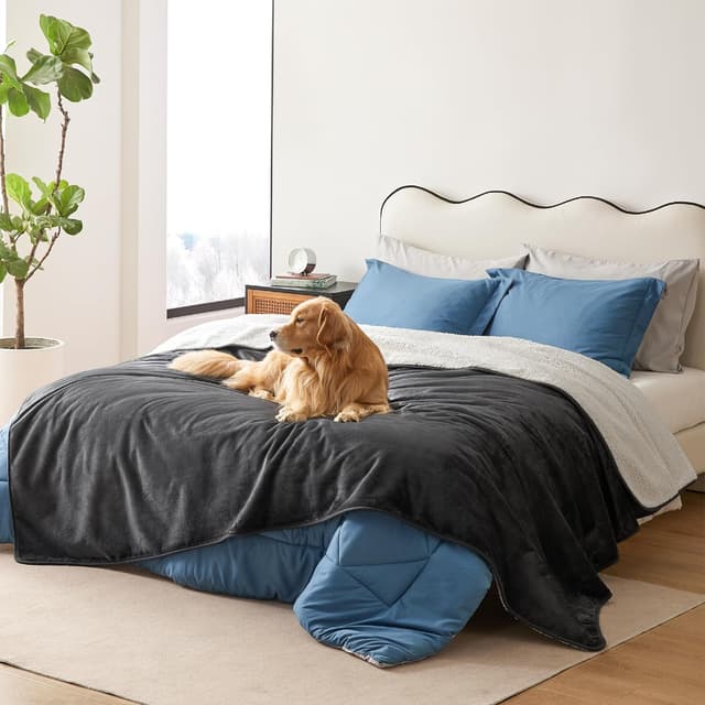 Thumbnail 6 de LE SURE Waterproof Fleece Blanket (229x218cm) – washable double-sided dog & pet throw for bed, sofa and travel