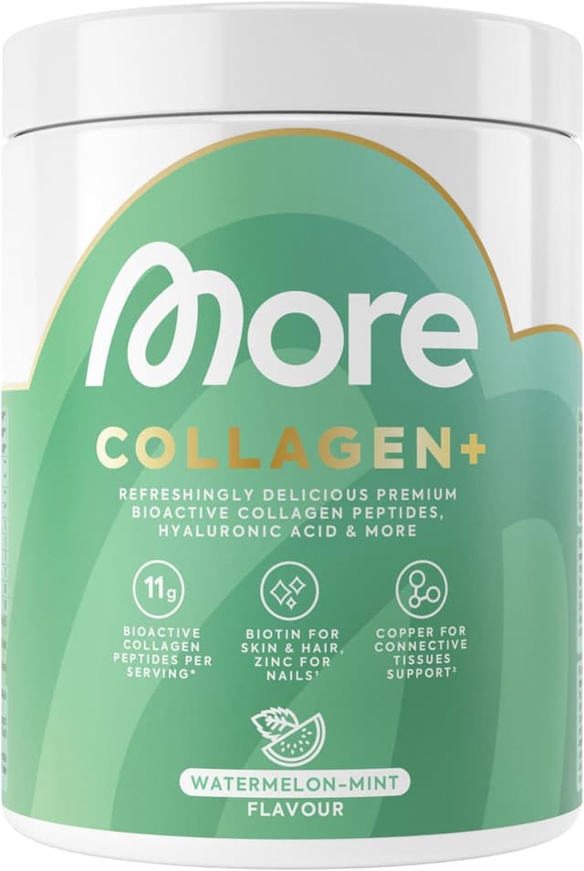Detalle de MORE Collagen+ 300 g Watermelon Mint mit Kollagenhydrolysat, Hyaluronsäure & Vitamin C – made in Germany