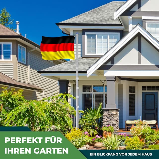 Detalle de KESSER® Teleskop Fahnenmast aus Aluminium, 6,30 m inkl. Bodenhülse (60 cm) & Deutschlandflagge, höhenverstellbar