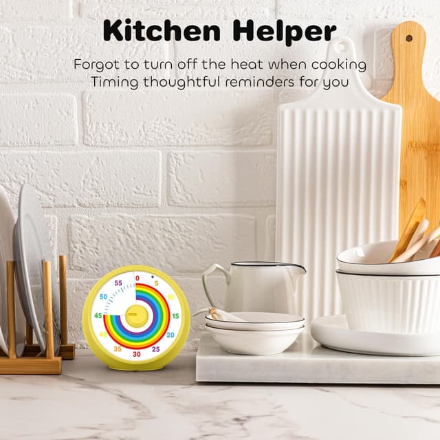 Detalle de kiecky squirrel visueller Timer für Kinder – 60-Minuten Countdown mit leisem Betrieb (Tomato Time, Regenbogenmuster)