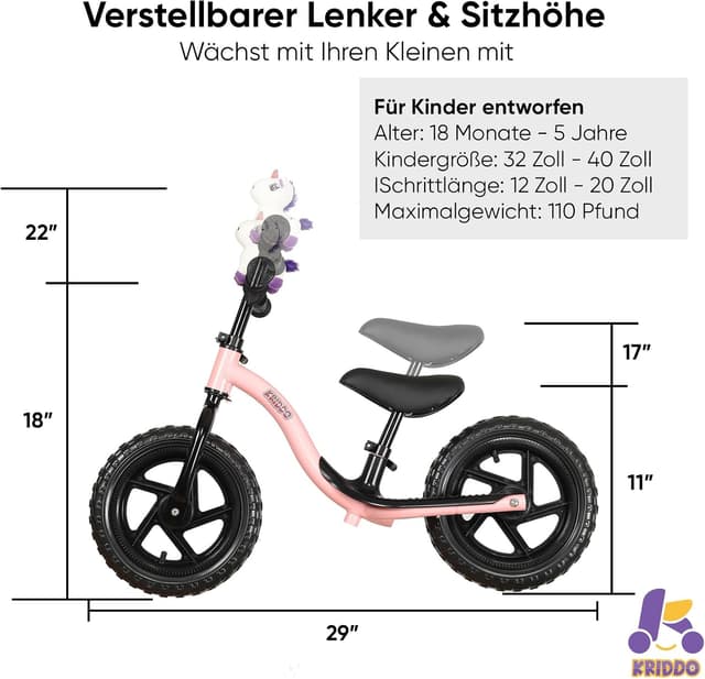 Detalle 2 de KRIDDO Kinder-Laufrad ab 2 Jahren (ca. 18 Monate bis 5 Jahre) mit Fußstütze und Lenker