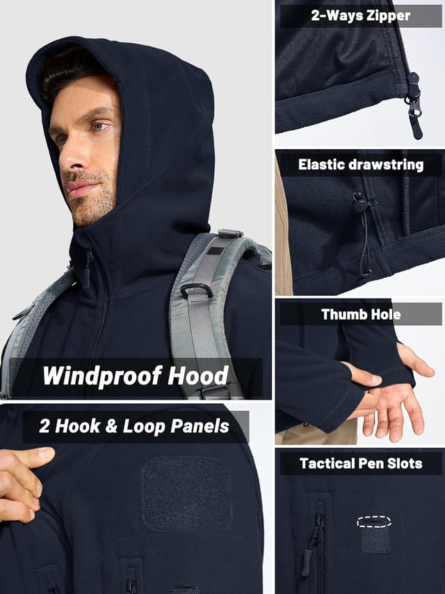 Thumbnail 5 de TACVASEN Herren Fleecejacke Winddicht mit Kapuze