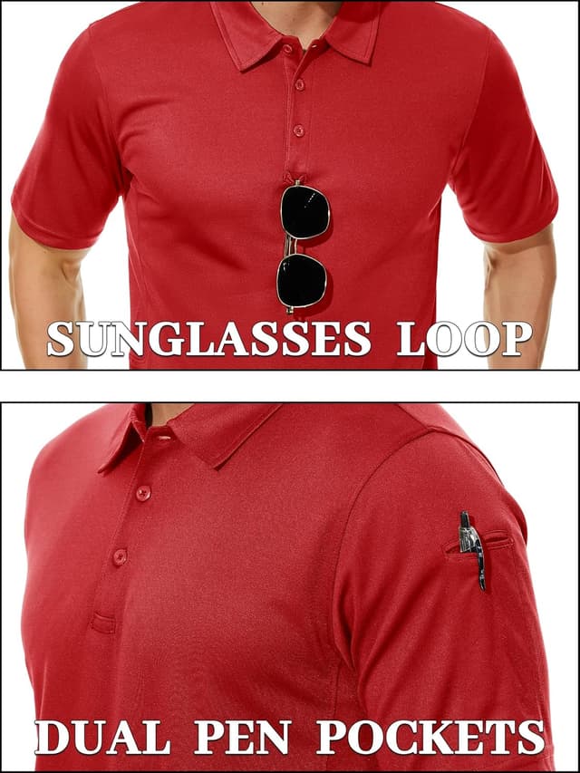 Detalle 2 de TACVASEN Men’s Performance Polo Shirts (Short Sleeve, Quick-Dry Pique Jersey)