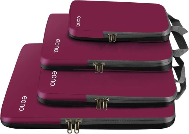 Detalle de Eono komprimierbare Packwürfel (Burgund) im 4-teiligen Set – Packtaschen & Gepäck-Organizer für Rucksack und Koffer