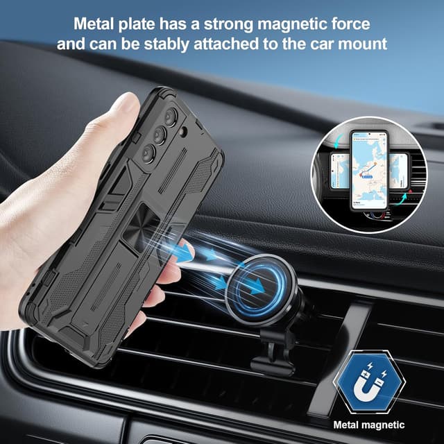 Detalle de Btstring Heavy Duty Armour Case for Samsung Galaxy S21 5G with Tempered Glass Screen Protector and Built-in Stand (Black)