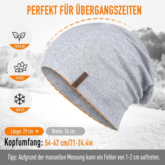 Detalle de Slouch Beanie Mütze aus Baumwolle (95%) für Damen & Herren – weiche Jersey-Longbeanie, elastisch & ganzjährig