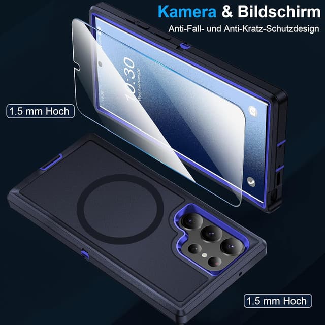 Detalle de Handyhülle mit Panzer-Schutz für Samsung Galaxy S25 Ultra inkl. Displayschutz (360° stoßfest, Magnetisch, Blau)