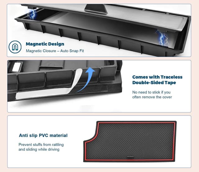 Detalle de GZSH Hidden Front Center Console Cover for Toyota Tacoma (2016–2023, 3rd Gen) — ABS Privacy Lid with Isolation Wireless Charging