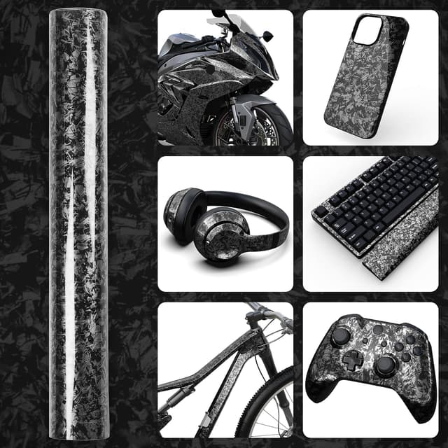 Detalle 2 de Foneso Forged Carbon Folie (Silber) – 150 x 30 cm Carbon-Vinyl für Auto-Schutz & DIY-Wrap