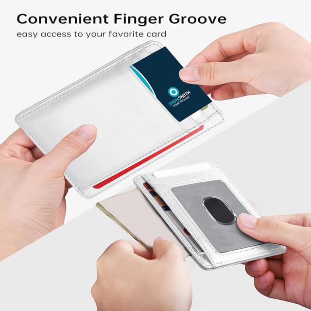 Detalle de Hafaa Slim Wallets for Men UK RFID Leather Card Holder with ID Window – Minimalist White