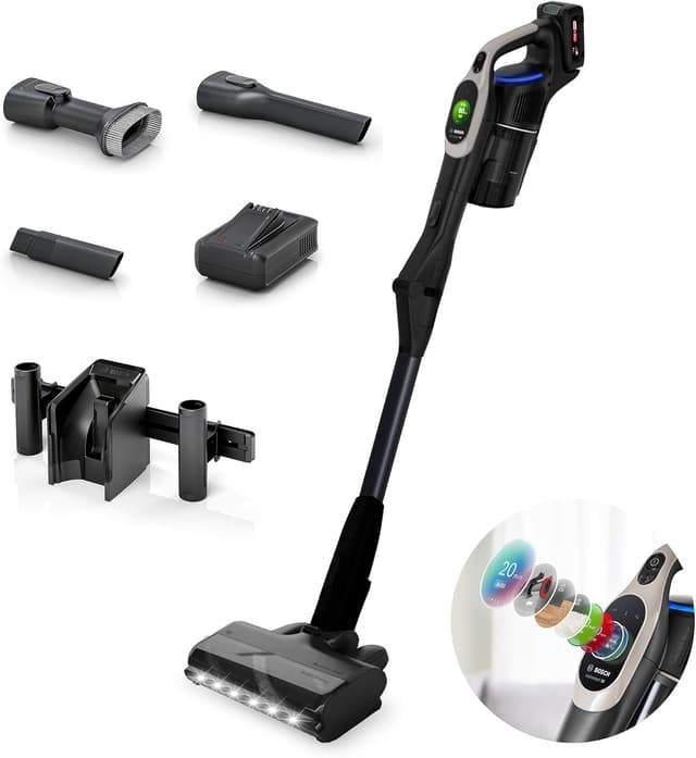 Detalle de Bosch Unlimited 10 BBS1041GGB cordless vacuum cleaner with 80-minute runtime and MicroClean sensor display