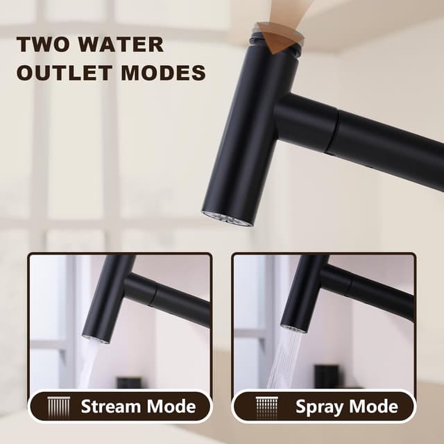 Detalle de YardMonet Küchenarmatur Schwarz mit ausziehbarer Brause und 360° Schwenkauslauf