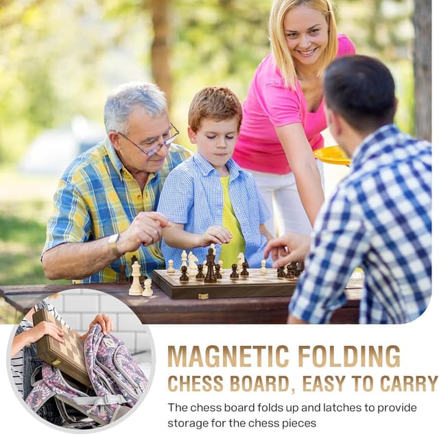 Detalle de Peradix 2-in-1 Chess & Draughts Magnetic Foldable Wooden Board Game Set (15")