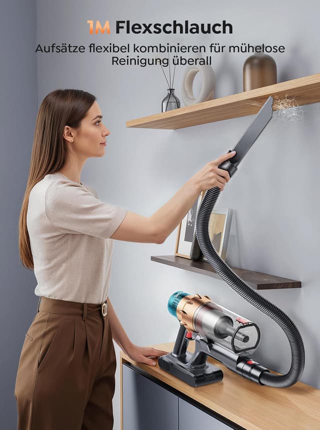 Detalle 1 de SMOTURE Akku-Staubsauger 50.000 Pa (60 W) mit Mini-Elektrobürste, 65 Min Laufzeit & Touchscreen