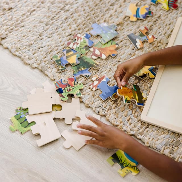 Detalle de Melissa & Doug Holzpuzzle Dinosaurier (24 Teile) auf Holztablett