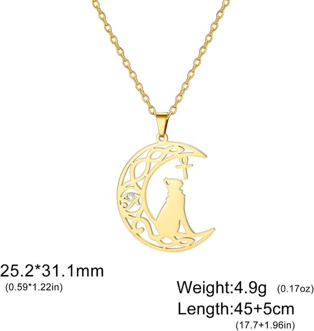 Detalle 2 de VASSAGO Ägyptische Ankh-Halskette aus Edelstahl mit Bastet-Katze und Auge des Horus-Anhänger