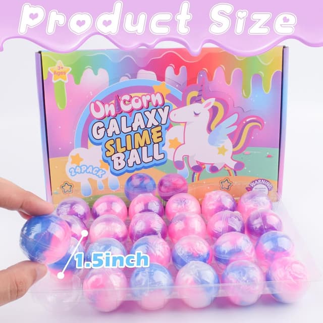 Detalle de 24 Pack Unicorn Galaxy Slime Balls – non-sticky slime party favours for kids and groups