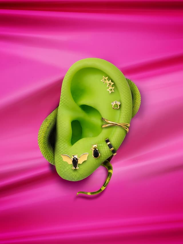 Thumbnail 3 de SINGULARU Cat Black orecchino singolo in argento 925, oro/Rodio