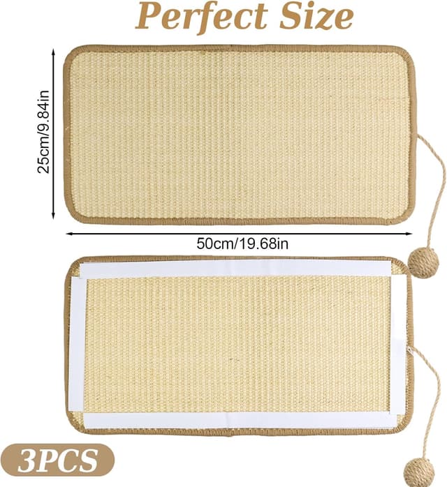 Detalle 2 de Kit 3 tappetini tiragraffi orizzontali in sisal naturale 50x25 cm (anti-scivolo) per gatti