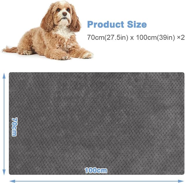Detalle 2 de ASIJIA 2-pack pet blankets (70 x 100 cm) – thick, washable soft throws for small & medium dogs and cats (grey)