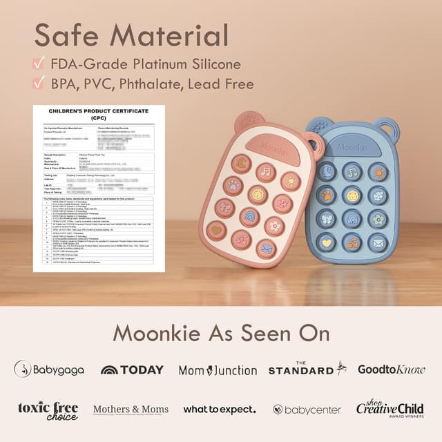 Detalle 2 de Moonkie Silicone Phone Press Teether (Blush) — BPA-free teething toy for 3 months+