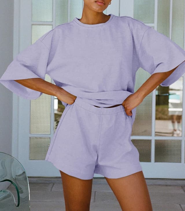 Detalle de Tankaneo Women’s Pajama Sets (3/4 Sleeve Oversized Tops + Elastic Waist Shorts)