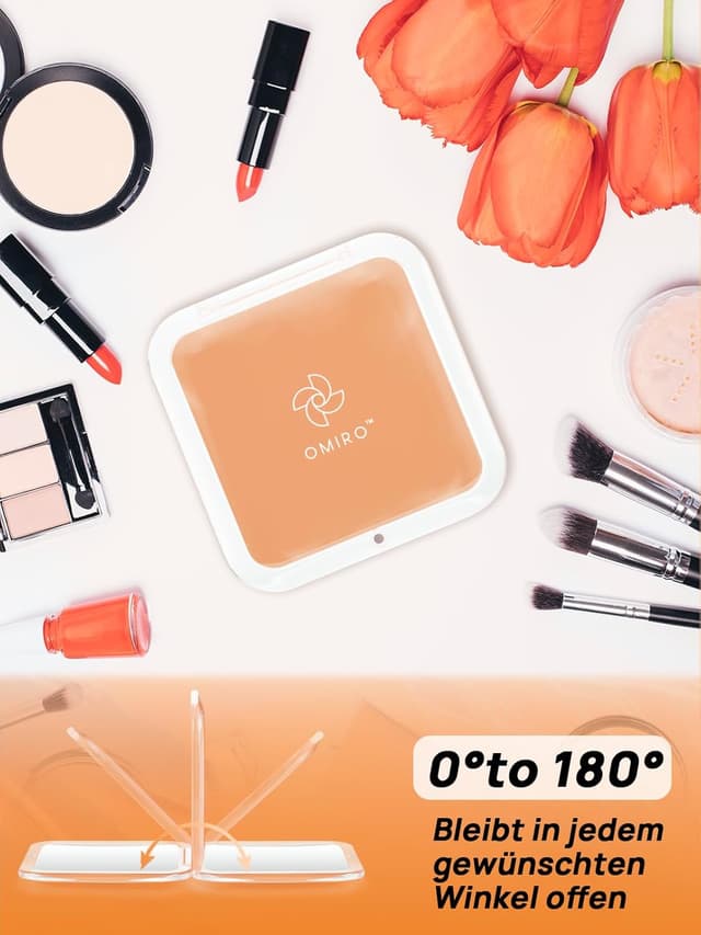 Detalle 2 de OMIRO Taschenspiegel mit 10-facher Vergrößerung – kompakter Reise-Spiegel für Handtasche (quadratisch, 8,9 cm, Pfirsichflaum)