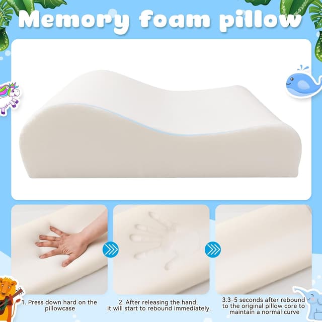 Detalle 2 de YAOZUP Cuscino Memory Foam Bambini 45x27x5/7 cm “Balena blu” con federa antiacaro