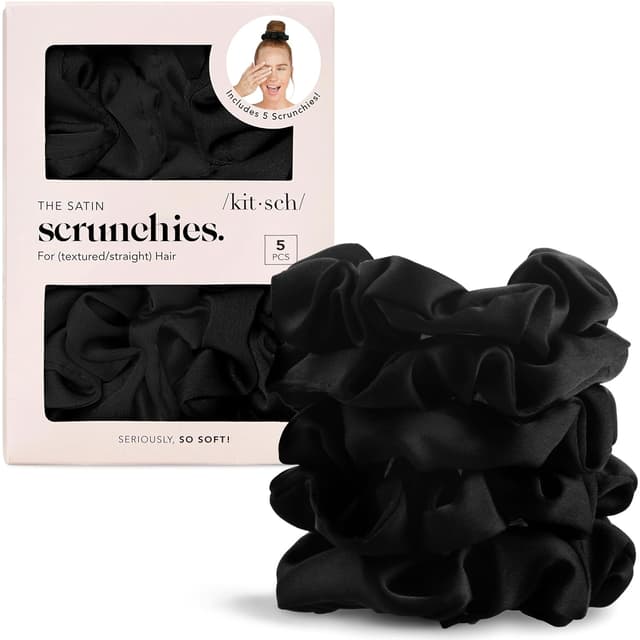 Detalle de Kitsch Satin-Haargummis 5er-Pack schwarz 🎀
