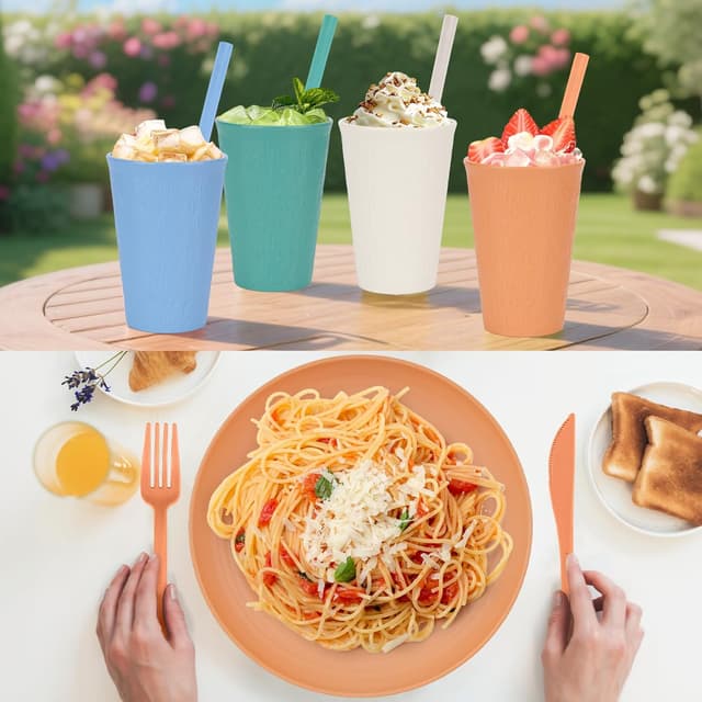 Detalle de Unzerbrechliches Geschirrset für 8 Personen (Kunststoffteller & -schüsseln) – mikrowellen- und spülmaschinenfest