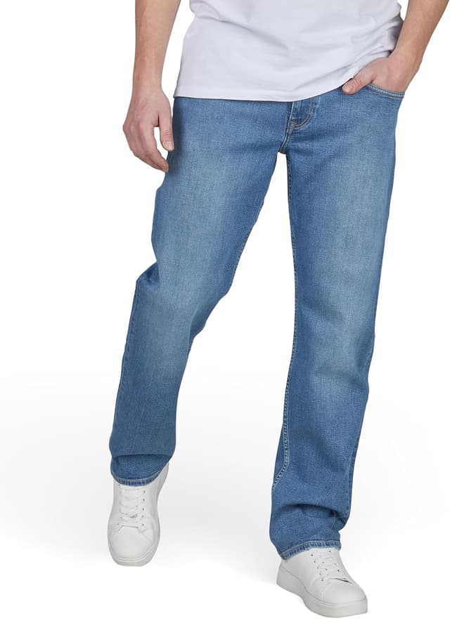 Detalle de Cross Jeans Herren Antonio Jeanshose im Stretch Comfort/Relaxed Fit (Denim Blau/Schwarz)