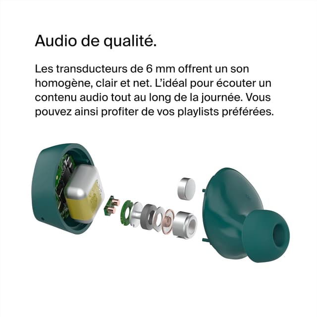 Detalle de Belkin SoundForm Bolt : écouteurs true wireless avec autonomie jusqu’à 28 h, mode mono et certification IPX4