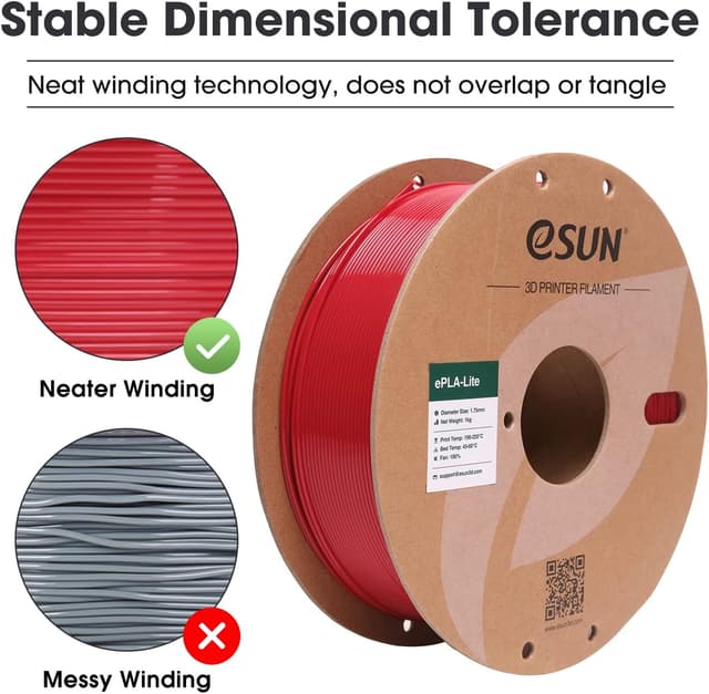 Detalle de eSUN PLA Filament 1.75mm (PLA Lite) – Fire Engine Red, 1KG spool for FDM 3D printers