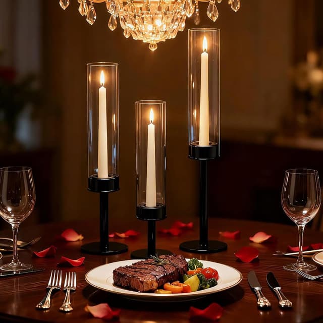 Thumbnail 1 de 6 Black Candle Holders Set Modern Candlestick Holders for Dining 🕯