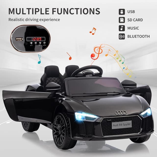 Detalle de Macchina elettrica per bambini 12V Edizione Polizia con telecomando 2.4G e luci LED (R8, nero)