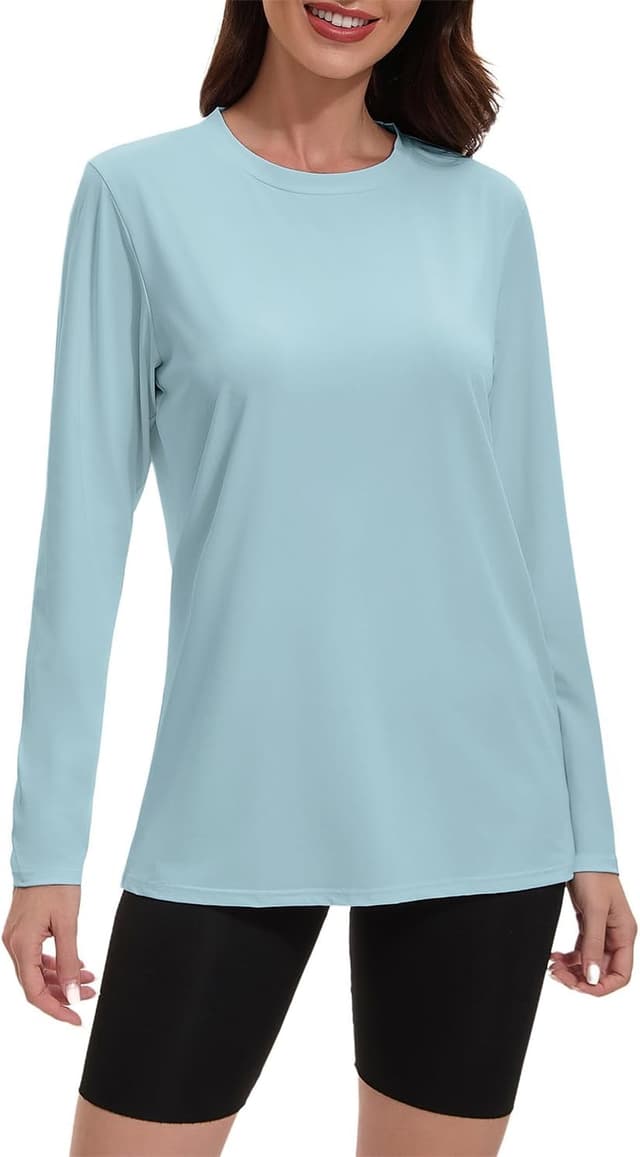 Detalle de Suncife Women’s Long Sleeve Workout Tops (Crew Neck) – breathable, quick-drying gym & yoga tees