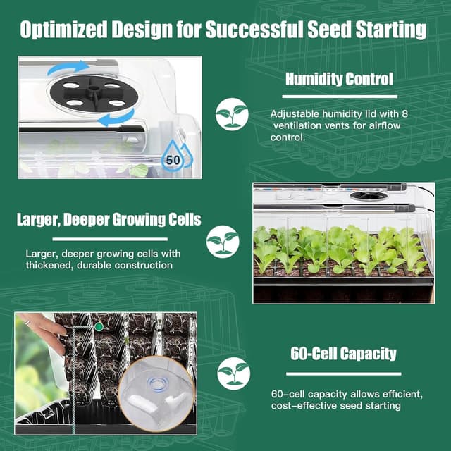Detalle de ROCKY&CHAO grow light seed tray kit, 60-cell