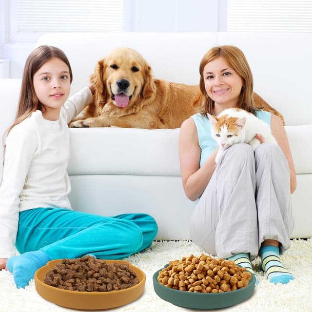 Thumbnail 6 de FINEASY 2PCS Silicone Shallow Cat Bowls (Whisker Friendly) – Flat Food & Water Dishes, Orange & Green